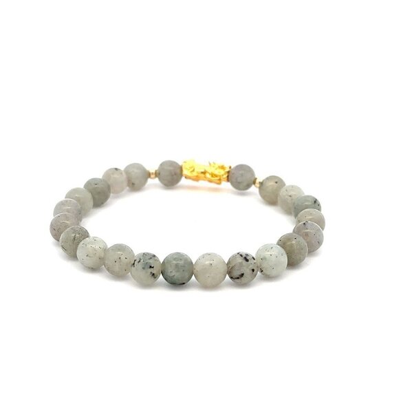 Dragon Lucky Beads Bracelet 18K Gold Dragon Pixiu Piyao Lucky Charm Beads Bracelet Gemstones  Labradorite 6mm